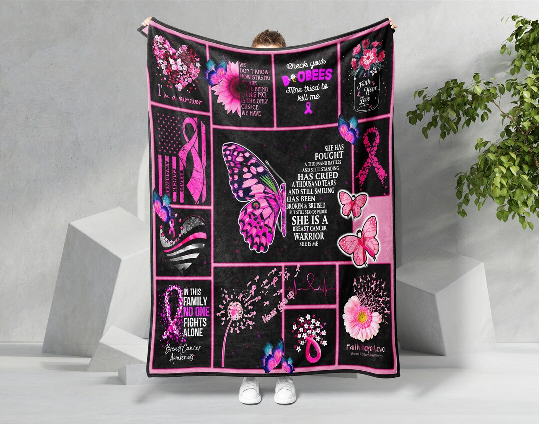 Butterfly Breast Cancer Warrior Blanket, Breast Cancer Awareness