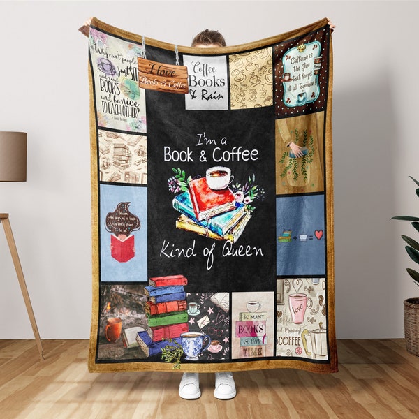 Book And Coffee Blanket, Bookish Blanket, Coffee Lover Blanket, Bookaholic Blanket, Reading Blanket, Book Lover Blanket, Christmas Gift