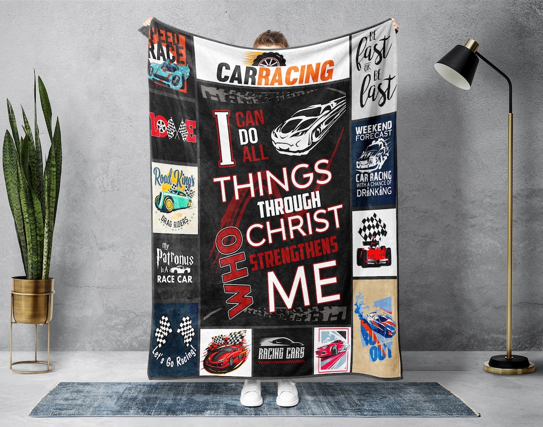 Car Racing Blanket, Race Car Blanket, Racer Fleece Sherpa Blanket, Racing Life Blanket, Sport