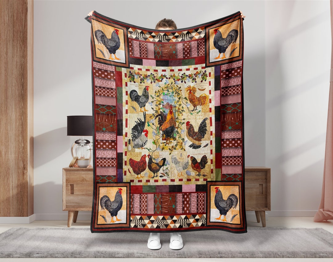 Vintage Rooster Blanket, Chicken Blanket, Farm Animal Blanket, Farmer Blanket, Farming Blanket