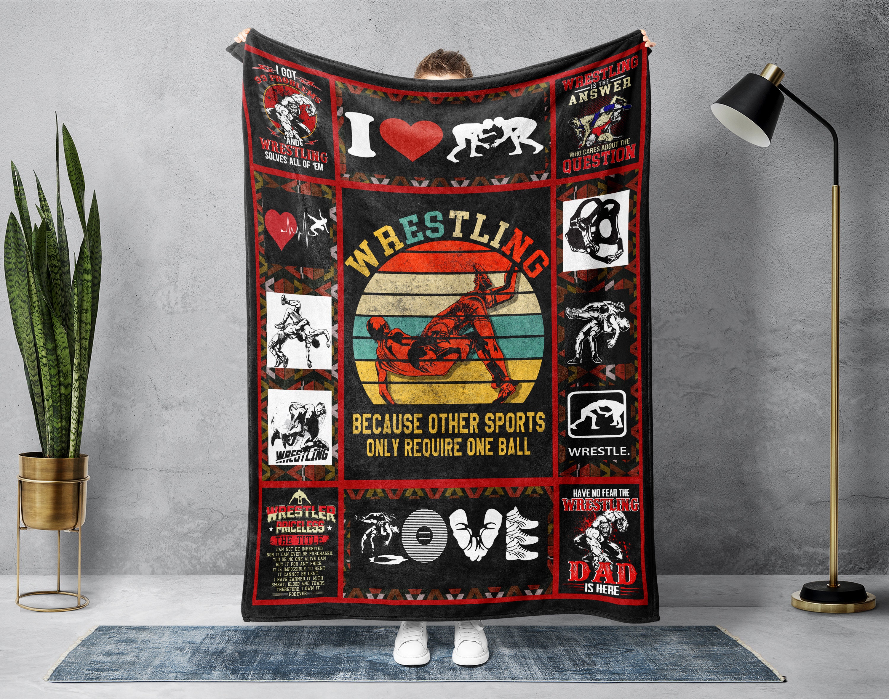 Wrestling Dad Blanket Martial Blanket Wrestling Fleece Sherpa