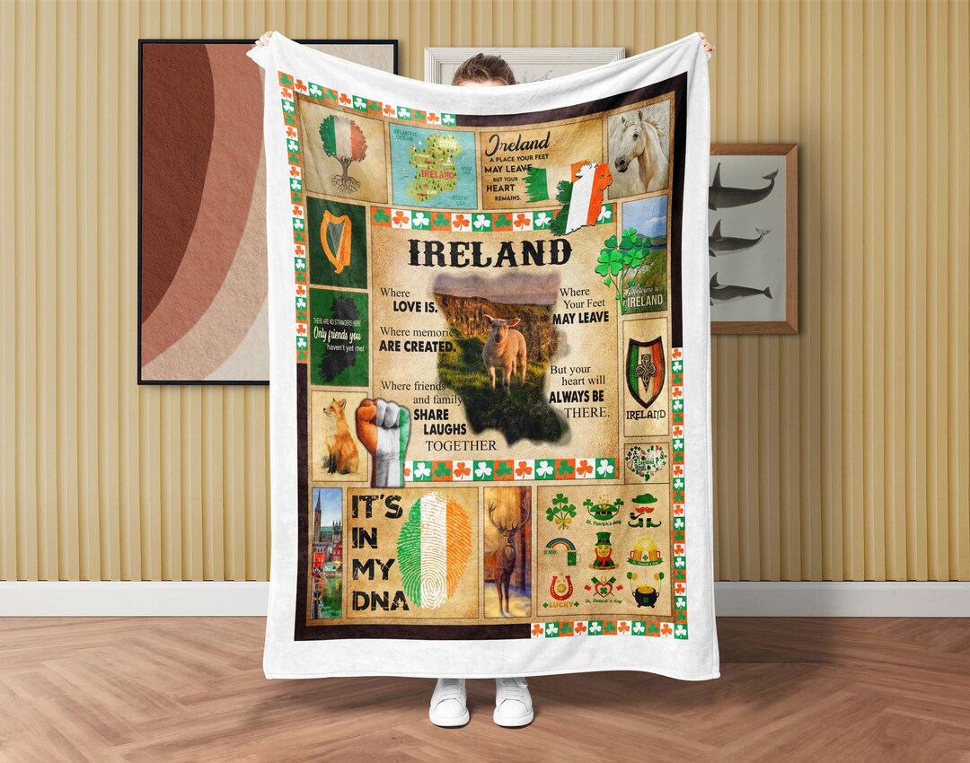 Irish Ireland Fleece Sherpa Blanket, St Patricks Day Blanket, Lucky