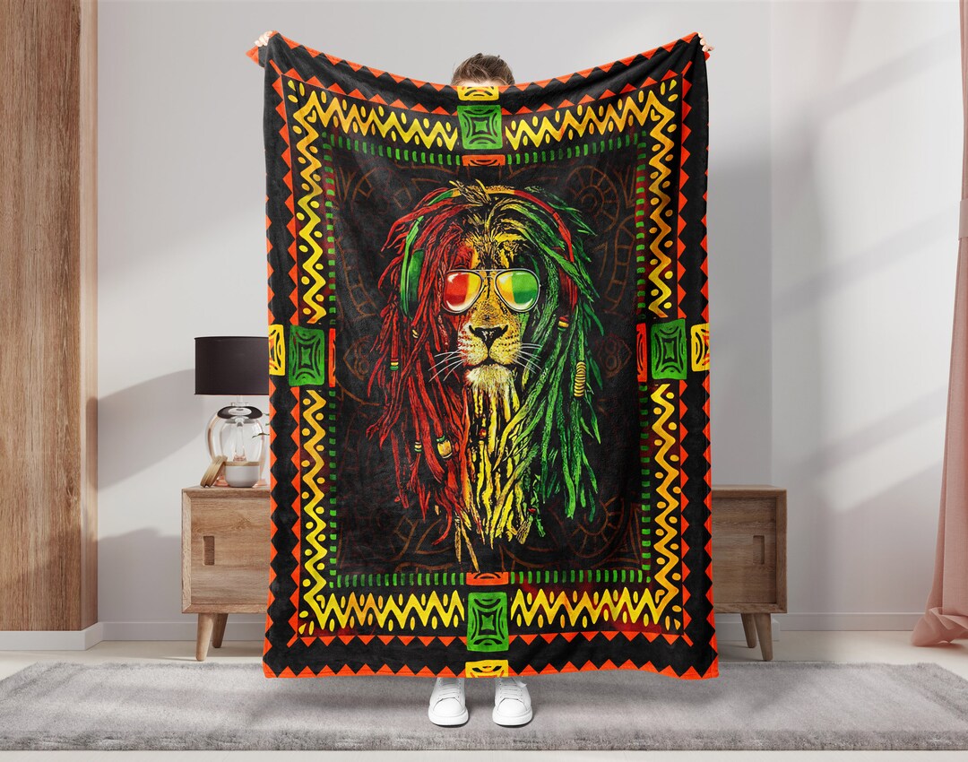 Rasta Lion Blanket, Lion Reggae Music Rasta Fleece Sherpa Blanket, Rastafari Blanket