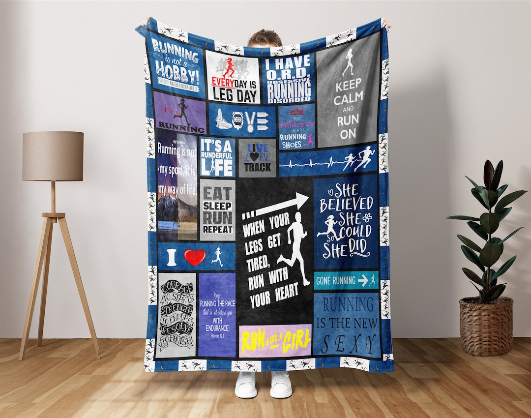 Running Girl Blanket, Runner Blanket, Marathon Blanket, Athlete Blanket