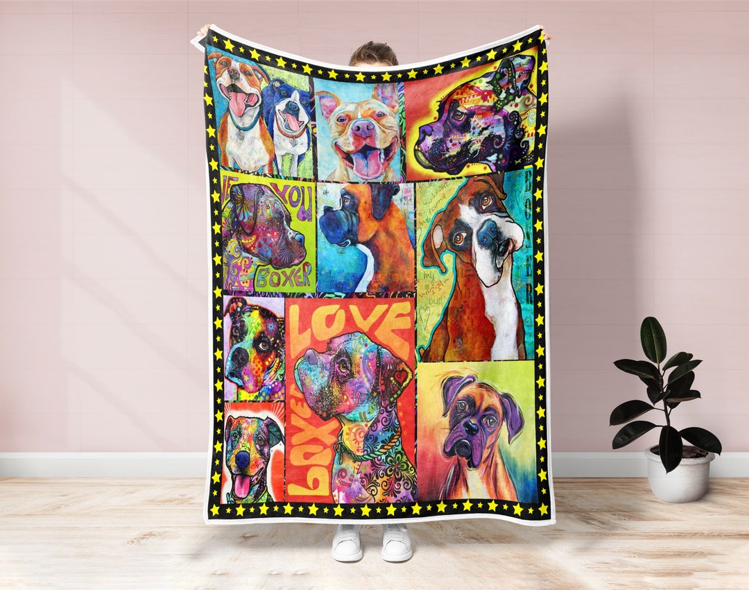 Colorful Boxer Blanket, Cute Boxer Dog Blanket, Boxer Dog Lover Blanket