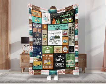 Camping Blanket, Camper Blanket, Campfire Blanket, Camping Van Blanket, Camp Life Blanket, Travel Blanket, Happy Camper Blanket