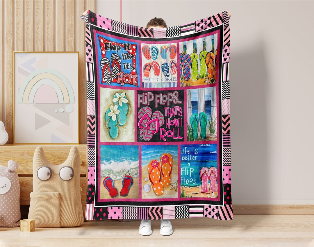 Flips Flops Beach Blanket Summer Beaches Blanket Summer Etsy