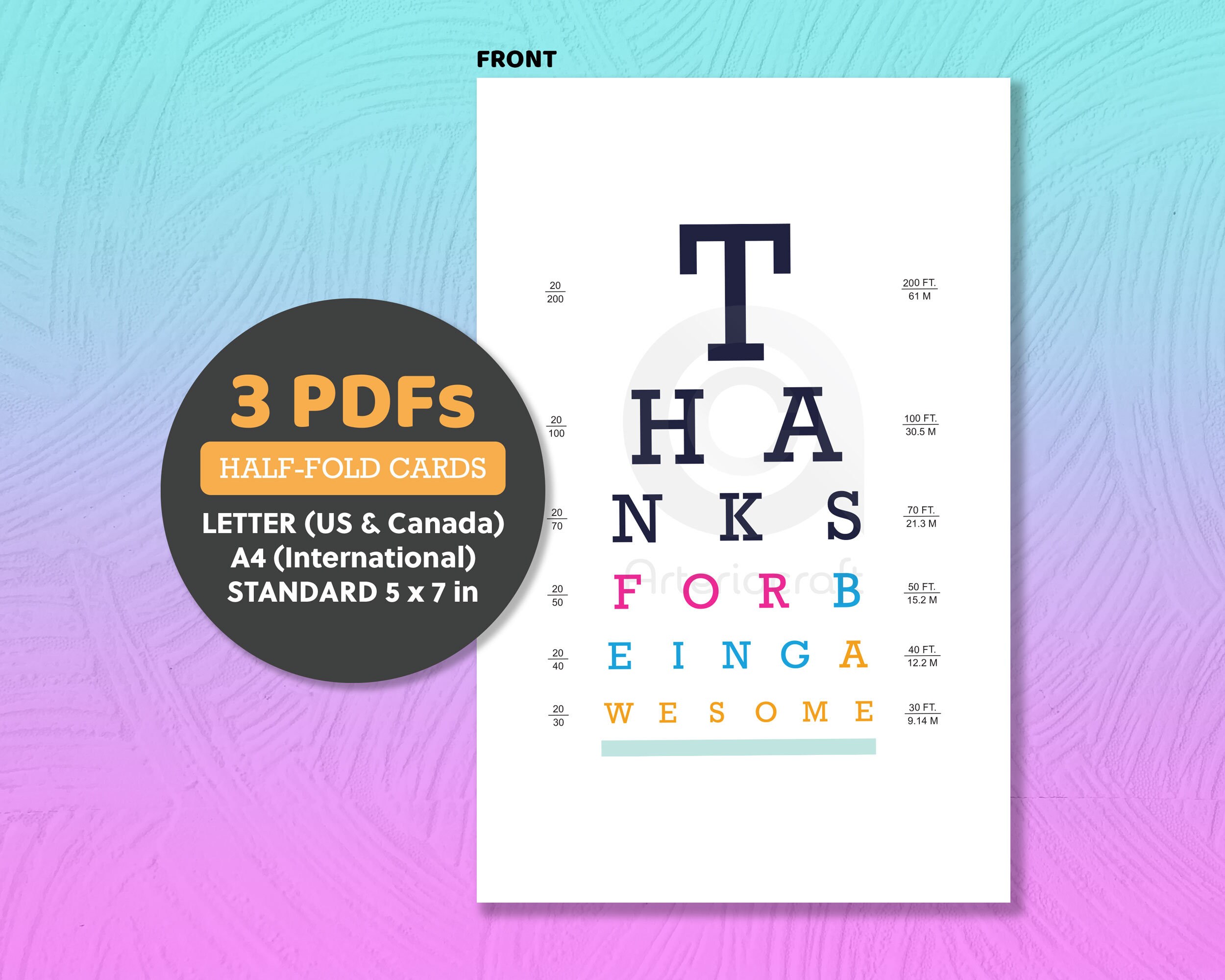 Thank You Card Eye Chart Card Optometrist Card Optician Etsy Eye Chart Thank You