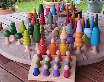 Wooden Forest Pyramids 12 Pieces | Waldorf Inspired Nature Set | Wooden Learning Material