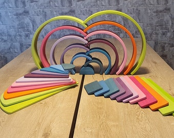 Pastel Wooden Rainbow Stacker | Montessori Learning Material | Waldorf Inspired Rainbow | Open Ended Wooden Set