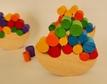 Wooden Balancing Toy Moon – Montessori Balance Game for Kids – Waldorf Stacking Toy – Natural Wooden Toy – Fine Motor Skills Toy