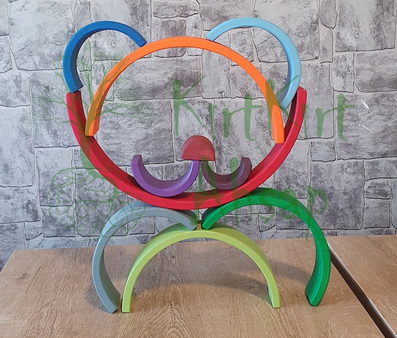 Wooden Waldorf Rainbow Stacker Toy Grimms Style 1 Age 12 Pcs. Etsy