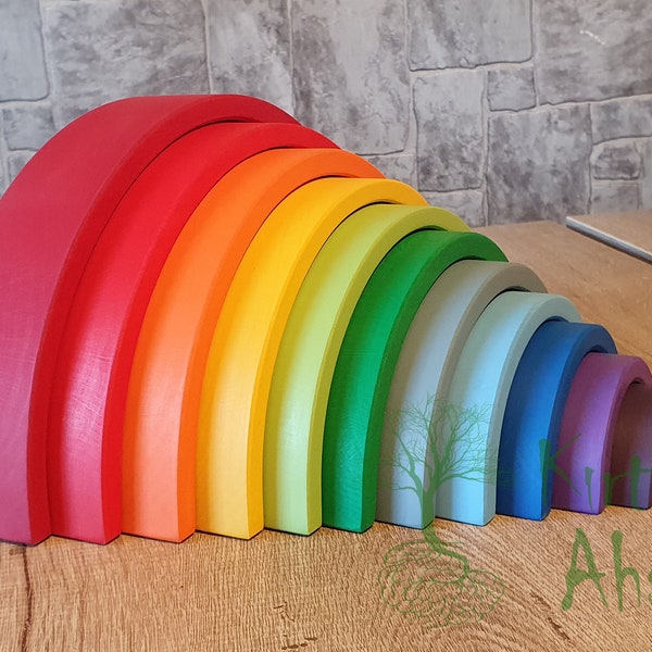 Holz Waldorf Regenbogen Stacker Spielzeug Grimms Style +1 Alter 12-tlg. Montessori Stacking Open Ended Lerngeschenk für Kleinkinder