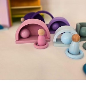 KırtKırt Wooden Pastel Rainbow Stacker | Montessori Learning Material | Waldorf Inspired Rainbow | Open Ended Wooden Set image 11