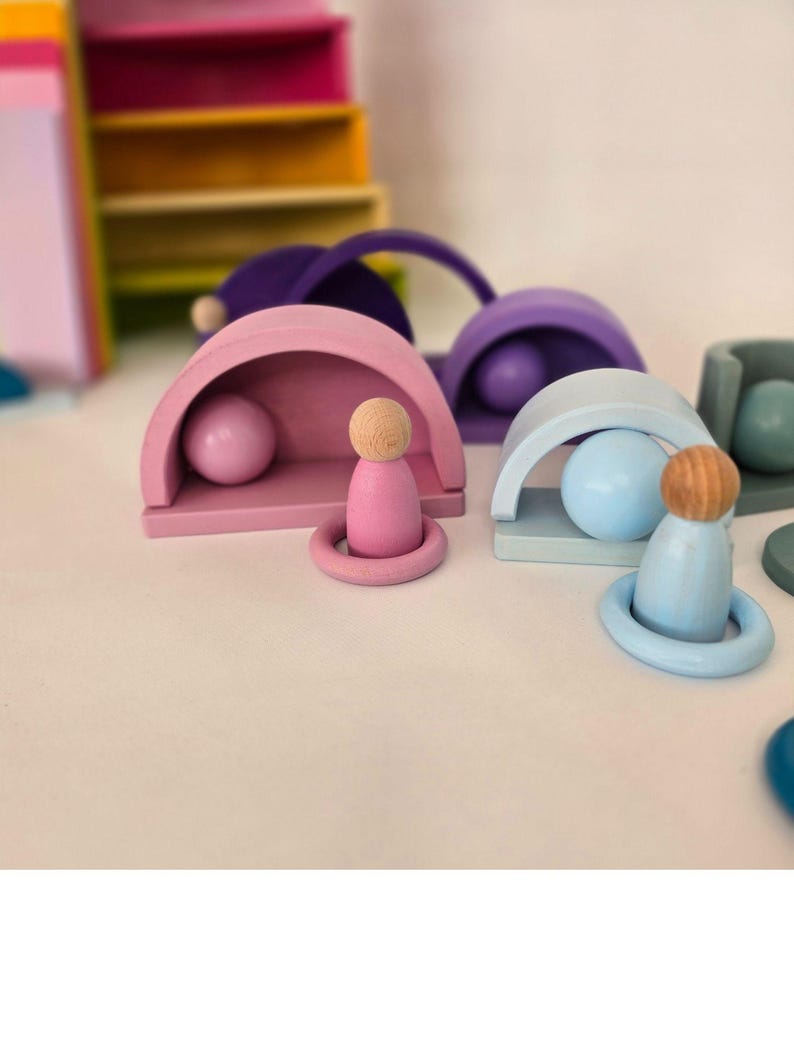 KırtKırt Wooden Pastel Rainbow Stacker | Montessori Learning Material | Waldorf Inspired Rainbow | Open Ended Wooden Set image 11