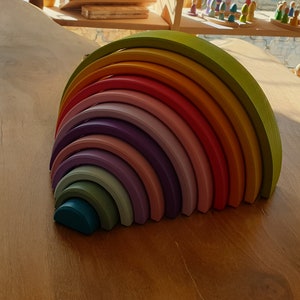 Holz Waldorf Regenbogen Stacker Spielzeug Grimms Style 1 Alter 12-tlg. Montessori Stacking Open Ended Lerngeschenk für Kleinkinder Bild 4