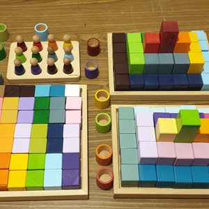 Wooden block set different sizes pyramid building blocks Montessori toy for kids