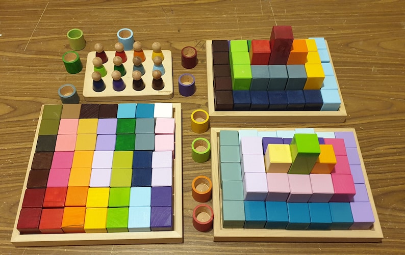 Wooden block set different sizes pyramid building blocks Montessori toy for kids