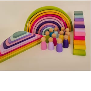 KırtKırt Wooden Pastel Rainbow Stacker | Montessori Learning Material | Waldorf Inspired Rainbow | Open Ended Wooden Set image 15