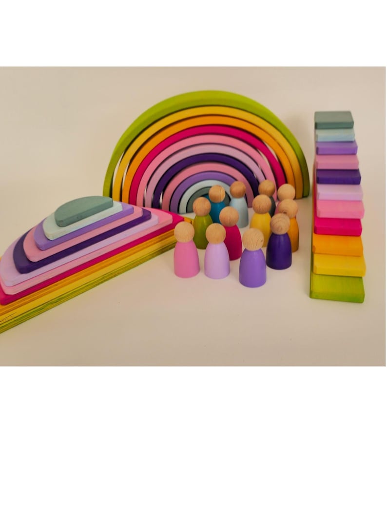 KırtKırt Wooden Pastel Rainbow Stacker | Montessori Learning Material | Waldorf Inspired Rainbow | Open Ended Wooden Set image 15