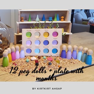 Waldorf Peg Dolls & Plate Set, Pastel, Montessori Toys Gift, Imaginative Open Ended Play