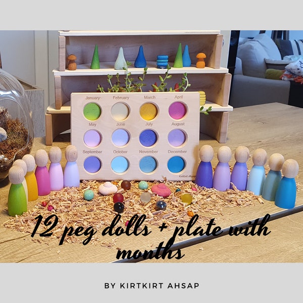 Waldorf Peg Dolls & Teller Set, Pastel, Montessori Spielzeug Geschenk, fantasievolles Open Ended Play