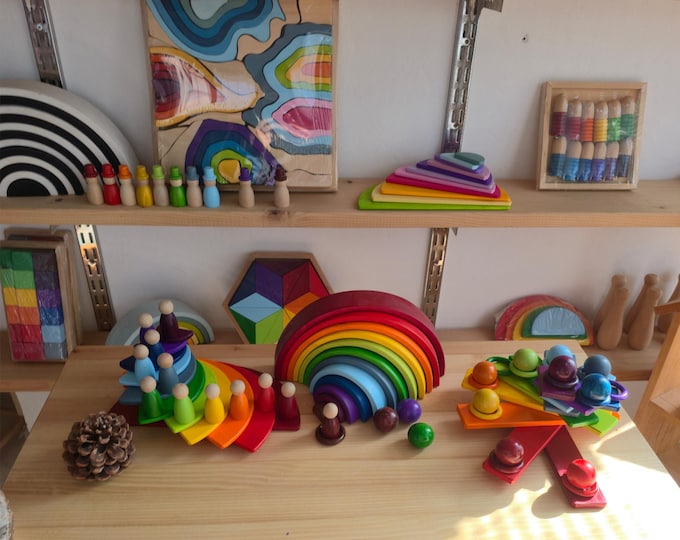 Featured listing image: Wooden Rainbow Stacker | Grimms Style Rainbow | Montessori Wooden Toy | Waldorf Toy | Wooden Toy for 1 Year Old