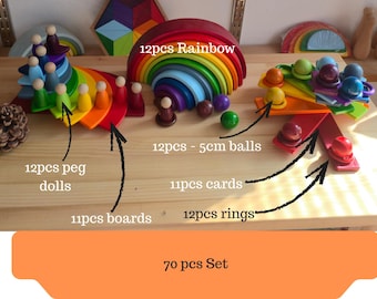 KırtKırt Wooden Rainbow Stacker | Montessori Learning Material | Waldorf Inspired Rainbow | Open Ended Wooden Set