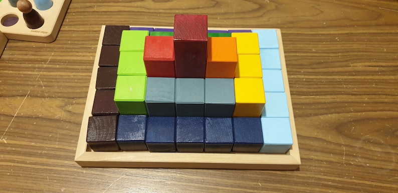 Stacking wooden blocks Montessori toy building pyramid with wooden blocks