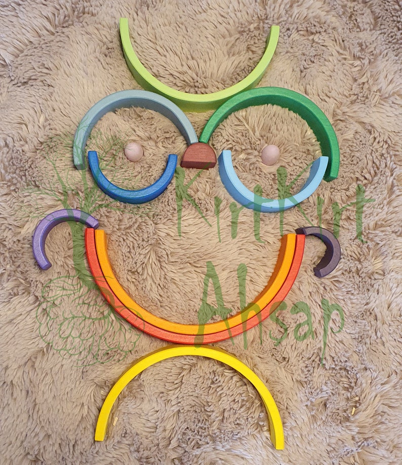 Wooden Waldorf Rainbow Stacker Toy Grimms Style 1 Age 12 Pcs. Etsy