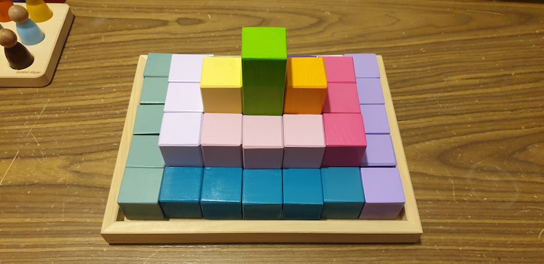 Stacking wooden blocks Montessori toy building pyramid with wooden blocks