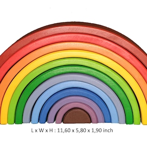 Wooden Rainbow Stacker Toy Grimms Style +1 Age with Peg Dolls 24 pcs. Montessori Stacking Open Ended Toys