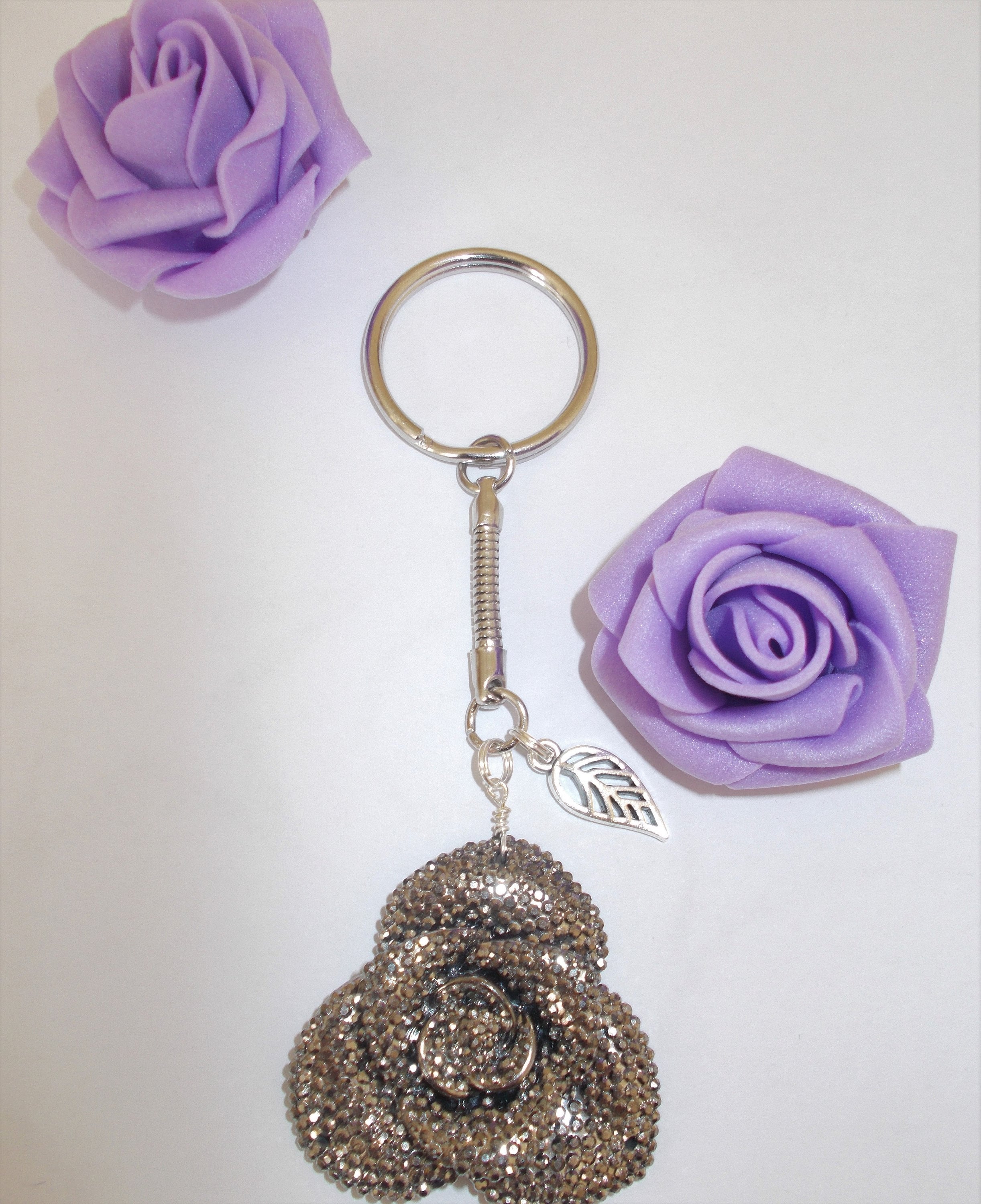 Rose Keyring, Turquoise Rose Keyring, Silver Rose Keyring, Black Rose ...