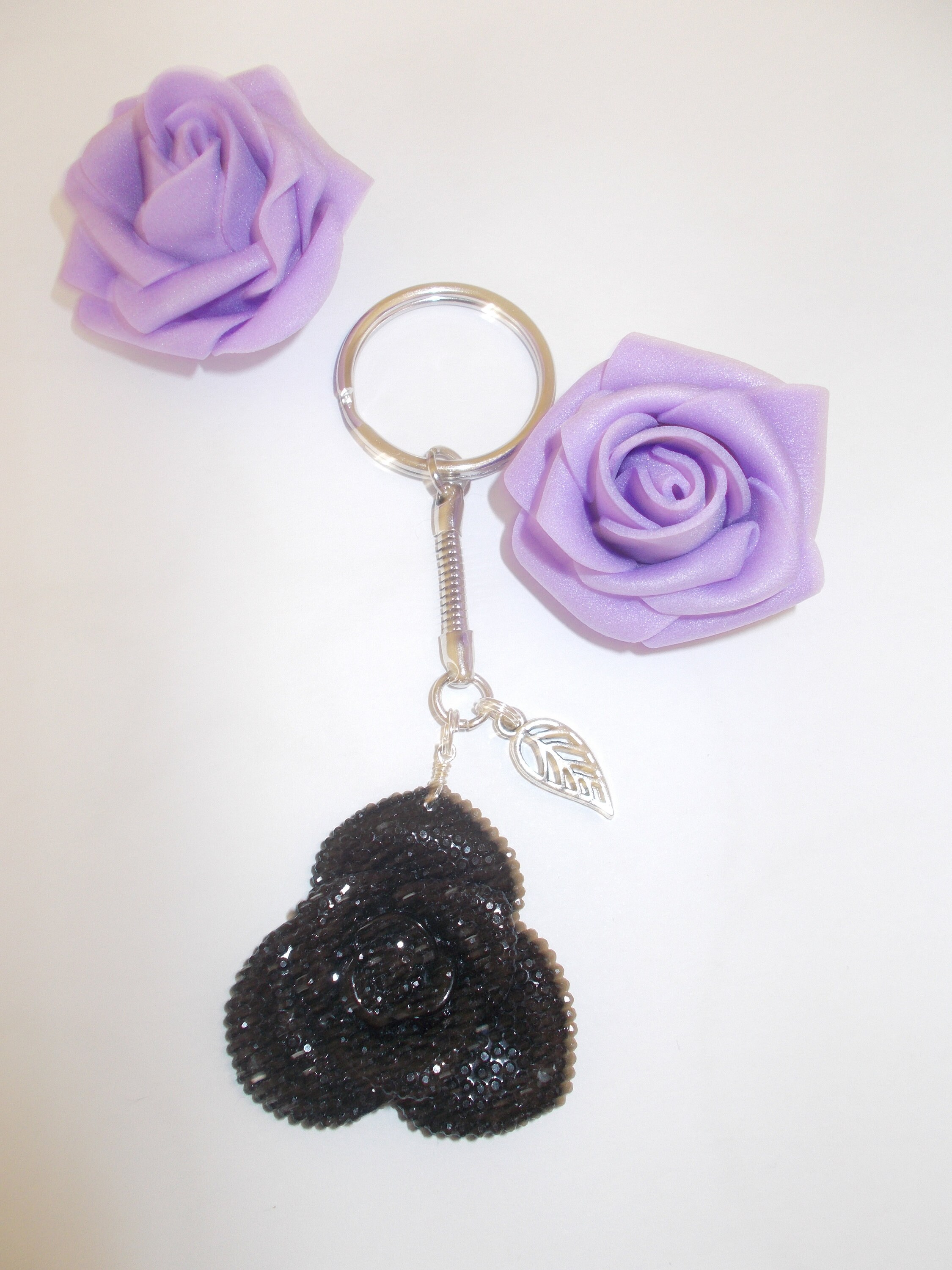 Rose Keyring, Turquoise Rose Keyring, Silver Rose Keyring, Black Rose ...