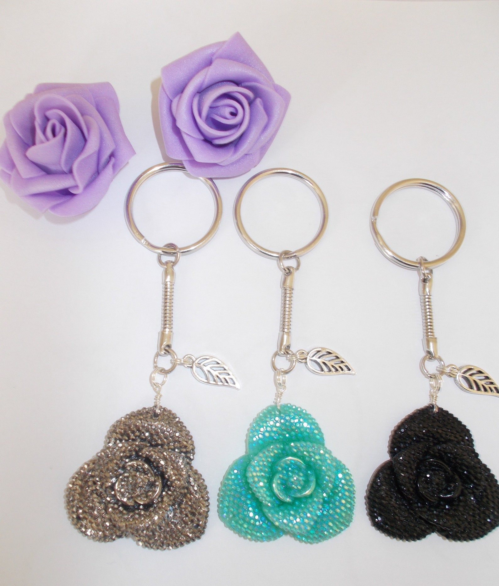 Rose Keyring Turquoise Rose Keyring Silver Rose Keyring Etsy UK