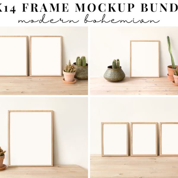 11x14 Frame Mockup Bundle, Boho Frame Mock Up Bundle, Picture Frame Mockup Bundle, Styled Mockups Bundle With Plants, Mock-up With Cactus