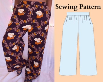 Womens Lounge Pants PDF Sewing Pattern // Instant Download //Gathered with Elasticated Waist
