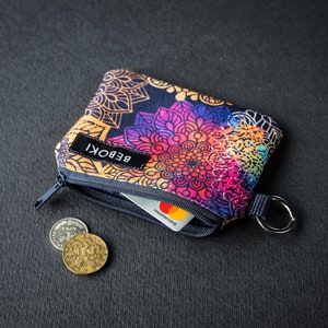 Monedero pequeño impermeable para mujer BEBOKI Mosaik, monedero, bolsa acolchada con cremallera, billetera hecha a mano, billetera pequeña con cremallera negra, mandala, boho