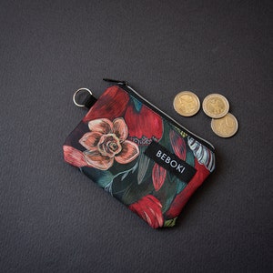 BEBOKI Tropical garden - Monedero pequeño impermeable para mujer, monedero, bolsa acolchada con cremallera, billetera hecha a mano, billetera pequeña negra con cremallera, estilo bohemio