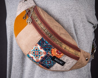 BEBOKI Patchwork Bum Waist Bag, Pockets Travel Boho Hiking Gifts Bum Bag, Money Hip Pouch pack, Nerka Gürteltasche.