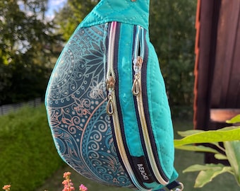 Handmade Waterproof Belt Bag: Paisley Fanny Pack with Free Mini Wallet