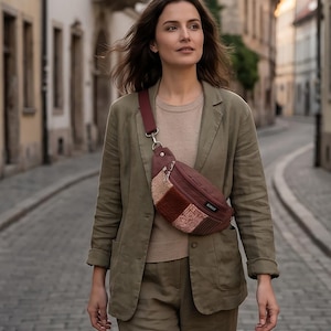 Bolsa de cintura Mocco acolchoada em camurça ecológica, tamanho M – Bolsa transversal feita à mão com mini carteira.