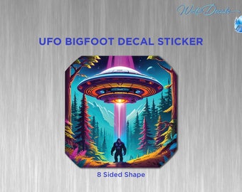 UFO Bigfoot Decal Sticker | Unique Octagon Shape | Full Color Sticker