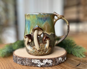 SECONDS SALE: Pottery mushroom mug handmade, 12 fl oz