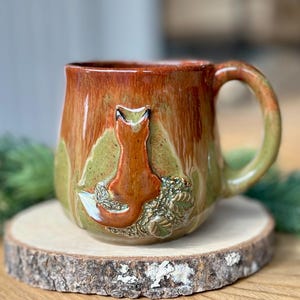 Taza de zorro hecha a mano, 300 ml, taza de cerámica, taza de café pequeña de gres, lindas tazas de cerámica con forma de hongo 3D, taza de bosque