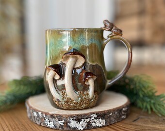 Magic mushroom mug, choose with snail or thumb rest, pottery cups, earthy ceramics, handmade mushroom cup, 3D mug, unique forest style