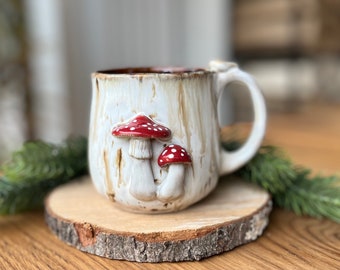 Amanita muscaria small mug, River birch, Ceramic mushroom cup, 3D cups, 10 oz, fly agaric cup handmade, coffee lover gift