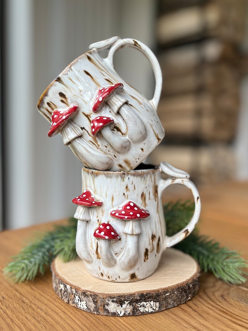Handmade Ceramic Mug, Magic Mushroom Mug, 12 Fl Oz / 350 Ml, Pottery