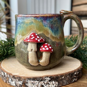 Ceramic mushroom cup, 3D cups, Amanita muscaria small mug, autumn harvest, fly agaric cup handmade, coffee lover gift image 2