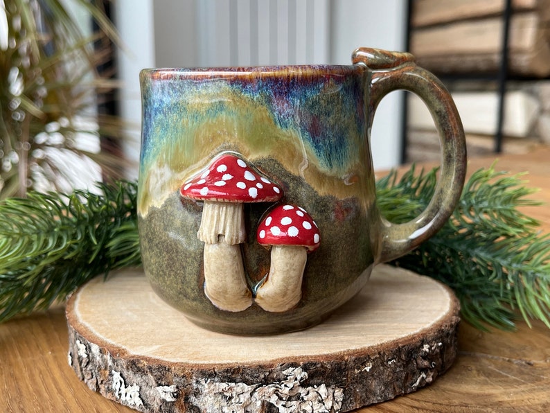 Ceramic mushroom cup, 3D cups, Amanita muscaria small mug, autumn harvest, fly agaric cup handmade, coffee lover gift image 2